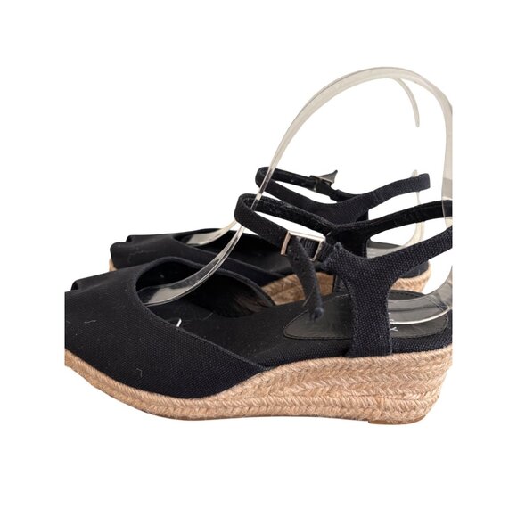 Alex Marie Black Espadrille Peep Toe Wedge Sandals With Adjustable Strap - Picture 7 of 11